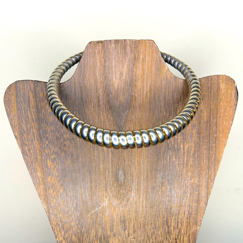 🌿 CHUNKY VINTAGE METAL TWISTED RIGID COILED WRAPPED GRADUATED CHOKER NECKLACE